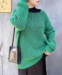 MAISON BREEZE | 【MAISON BREEZE】ボートネック透かし編みメッシュニットトップス プルオーバー(ニット/セーター)