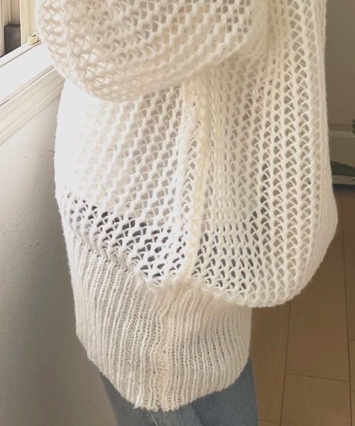 MAISON BREEZE（メゾンブリーズ）の「【MAISON BREEZE】ボートネック透かし編みメッシュニットトップス プルオーバー（ニット/セーター・レディース・ホワイト/ブラック/ベージュ/ピンク/グリーン・FREE）」の8枚目の写真