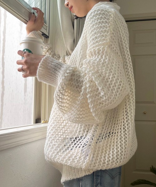 MAISON BREEZE（メゾンブリーズ）の「【MAISON BREEZE】ボートネック透かし編みメッシュニットトップス プルオーバー（ニット/セーター・レディース・ホワイト/ブラック/ベージュ/ピンク/グリーン・FREE）」の22枚目の写真