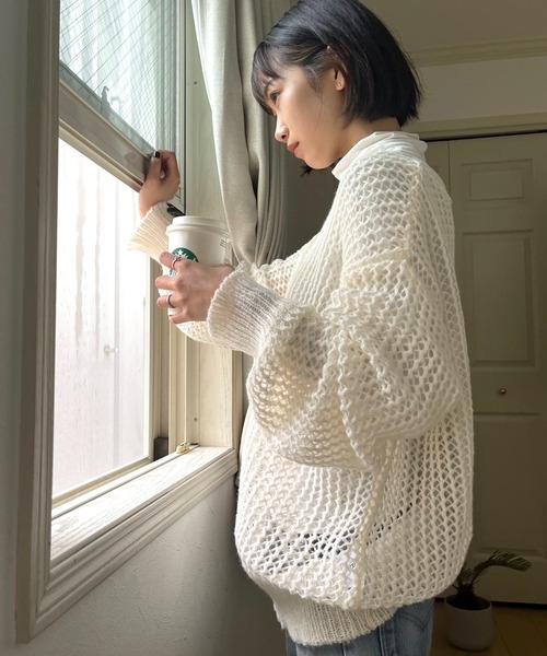 MAISON BREEZE（メゾンブリーズ）の「【MAISON BREEZE】ボートネック透かし編みメッシュニットトップス プルオーバー（ニット/セーター・レディース・ホワイト/ブラック/ベージュ/ピンク/グリーン・FREE）」の21枚目の写真