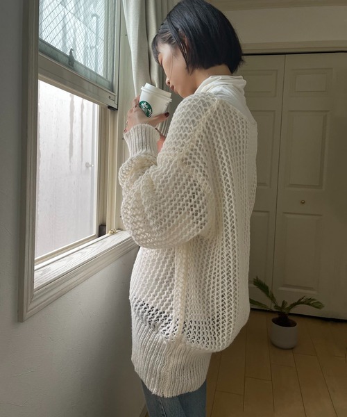 MAISON BREEZE（メゾンブリーズ）の「【MAISON BREEZE】ボートネック透かし編みメッシュニットトップス プルオーバー（ニット/セーター・レディース・ホワイト/ブラック/ベージュ/ピンク/グリーン・FREE）」の20枚目の写真