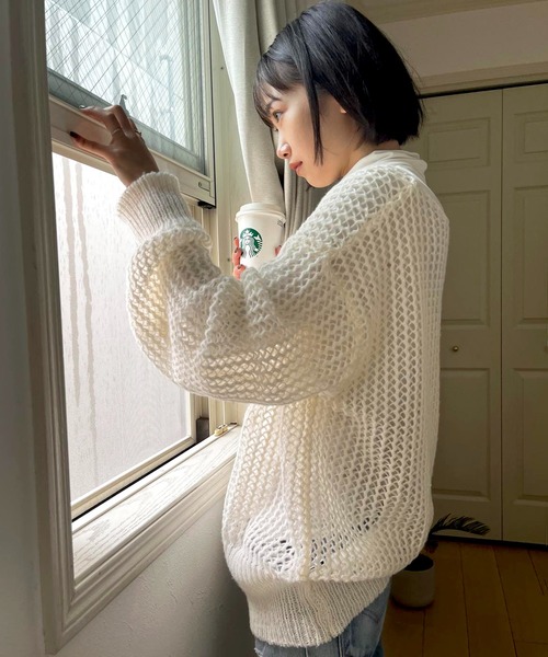 MAISON BREEZE（メゾンブリーズ）の「【MAISON BREEZE】ボートネック透かし編みメッシュニットトップス プルオーバー（ニット/セーター・レディース・ホワイト/ブラック/ベージュ/ピンク/グリーン・FREE）」の18枚目の写真