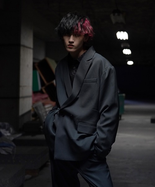 G.O.C（ジーオーシー）の「TR オーバーサイズ 2Bピークド W テーラード JK ＋ TR タック ワイド スラックス（テーラードジャケット・メンズ・ブラック/ワイン/ブルー/グリーン/ホワイト/チャコールグレー・SMALL/LARGE/MEDIUM）」の19枚目の写真