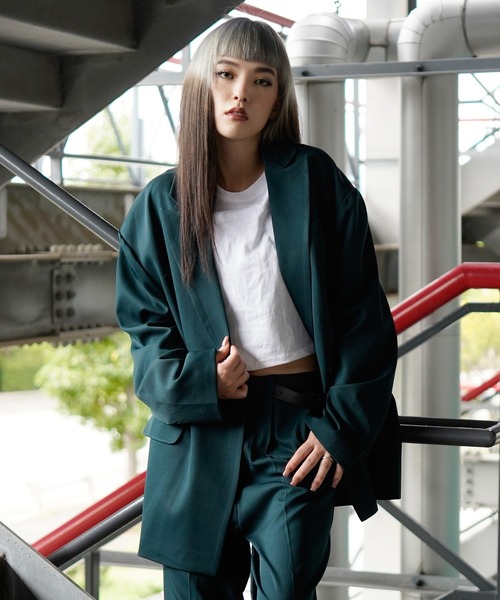 G.O.C（ジーオーシー）の「TR オーバーサイズ 2Bピークド W テーラード JK ＋ TR タック ワイド スラックス（テーラードジャケット・メンズ・ブラック/ワイン/ブルー/グリーン/ホワイト/チャコールグレー・SMALL/LARGE/MEDIUM）」の14枚目の写真