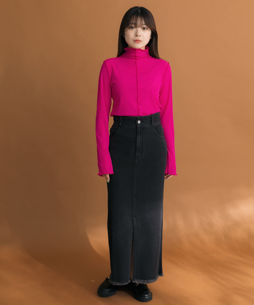 HEYUMM(ヘユム)の「カラーシアーメロータートルトップス(Tシャツ/カットソー・レディース・ブラック/ピンク/オレンジ/グリーン・ONE)」の16枚目の写真