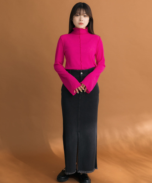 HEYUMM(ヘユム)の「カラーシアーメロータートルトップス(Tシャツ/カットソー・レディース・ブラック/ピンク/オレンジ/グリーン・ONE)」の17枚目の写真