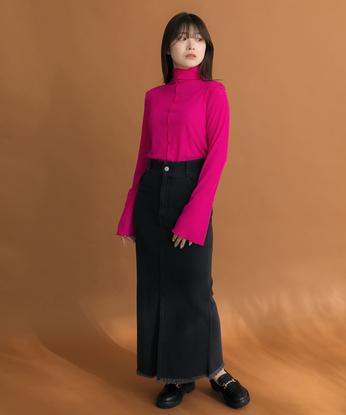 HEYUMM(ヘユム)の「カラーシアーメロータートルトップス(Tシャツ/カットソー・レディース・ブラック/ピンク/オレンジ/グリーン・ONE)」の18枚目の写真