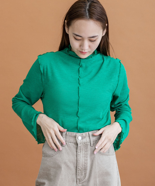 HEYUMM(ヘユム)の「カラーシアーメロータートルトップス(Tシャツ/カットソー・レディース・ブラック/ピンク/オレンジ/グリーン・ONE)」の20枚目の写真