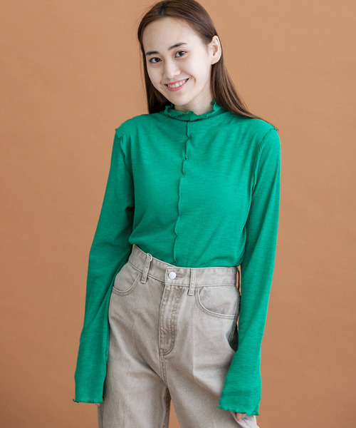 HEYUMM(ヘユム)の「カラーシアーメロータートルトップス(Tシャツ/カットソー・レディース・ブラック/ピンク/オレンジ/グリーン・ONE)」の22枚目の写真