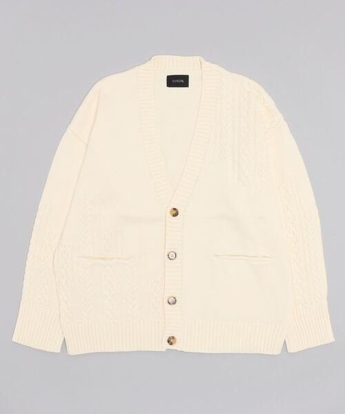 LUSOR（ルーソル）の「LUSOR（ルーソル）SWITCHING KNIT CD スウィッチング ニットカーディガン（カーディガン/ボレロ・メンズ・ブラック/グリーン/アイボリー・L/M）」の2枚目の写真