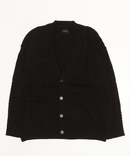 LUSOR（ルーソル）の「LUSOR（ルーソル）SWITCHING KNIT CD スウィッチング ニットカーディガン（カーディガン/ボレロ・メンズ・ブラック/グリーン/アイボリー・L/M）」の3枚目の写真