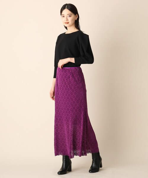 OPAQUE.CLIP（オペークドットクリップ）の「◆モールフラワーマーメイドスカート（スカート・レディース・ダークブラウン/パープル系・38/36）」の3枚目の写真