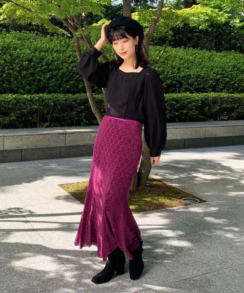 OPAQUE.CLIP（オペークドットクリップ）の「◆モールフラワーマーメイドスカート（スカート・レディース・ダークブラウン/パープル系・38/36）」の9枚目の写真