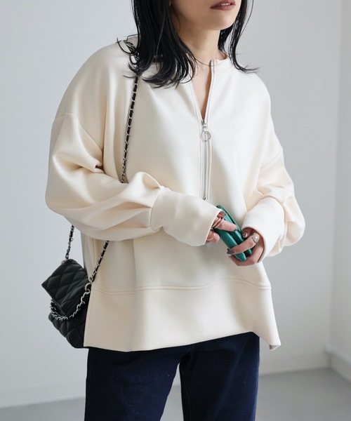 ap retro(アプレトロ)の「ハーフジップダンボールプルオーバー /トレーナー/スウェット(スウェット・レディース・アイボリー/ブラック/杢グレー・FREE)」の20枚目の写真