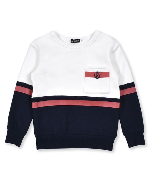 BeBe（ベベ）の「BeBe/マシュマロ裏毛胸ポケット付きバイカラートレーナー(90~150cm)（スウェット・キッズ・ベージュ/ネイビー・140/150/130/120/90/110/100）」の16枚目の写真