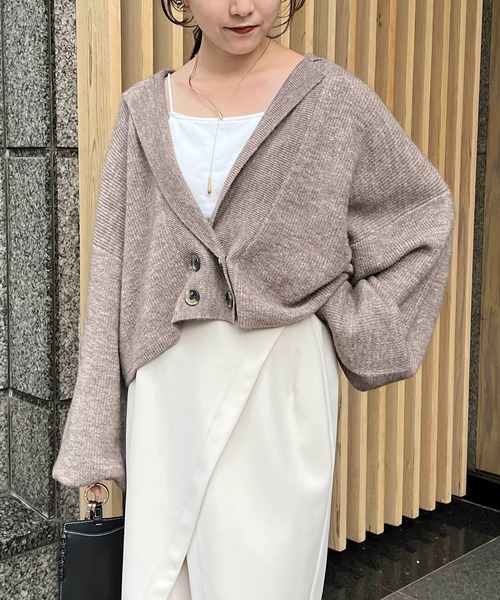 CAPRICIEUX LE'MAGE（カプリシューレマージュ）の「クロップジャケット風カーディガン（カーディガン/ボレロ・レディース・チャコールグレー/オレンジ/モカ・FREE）」の5枚目の写真