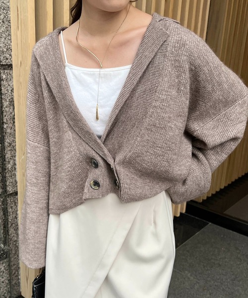 CAPRICIEUX LE'MAGE（カプリシューレマージュ）の「クロップジャケット風カーディガン（カーディガン/ボレロ・レディース・チャコールグレー/オレンジ/モカ・FREE）」の6枚目の写真