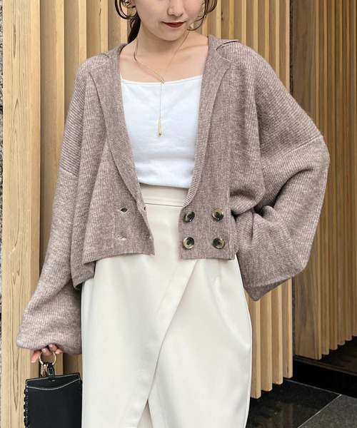 CAPRICIEUX LE'MAGE（カプリシューレマージュ）の「クロップジャケット風カーディガン（カーディガン/ボレロ・レディース・チャコールグレー/オレンジ/モカ・FREE）」の8枚目の写真