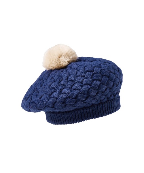 MIKI HOUSE（ミキハウス）の「ニットベレー帽　ぼん天＆リボン付（ニットキャップ/ビーニー・キッズ・ネイビー/エンジ・S(48-52cm)/M(52-56cm)）」の4枚目の写真