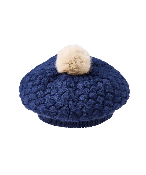 MIKI HOUSE（ミキハウス）の「ニットベレー帽　ぼん天＆リボン付（ニットキャップ/ビーニー・キッズ・ネイビー/エンジ・S(48-52cm)/M(52-56cm)）」の5枚目の写真