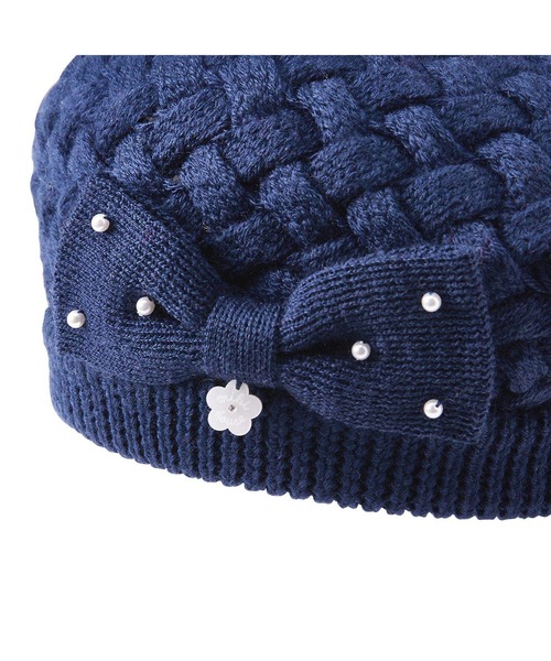 MIKI HOUSE（ミキハウス）の「ニットベレー帽　ぼん天＆リボン付（ニットキャップ/ビーニー・キッズ・ネイビー/エンジ・S(48-52cm)/M(52-56cm)）」の7枚目の写真