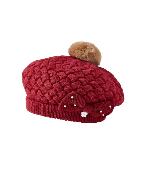 MIKI HOUSE（ミキハウス）の「ニットベレー帽　ぼん天＆リボン付（ニットキャップ/ビーニー・キッズ・ネイビー/エンジ・S(48-52cm)/M(52-56cm)）」の10枚目の写真