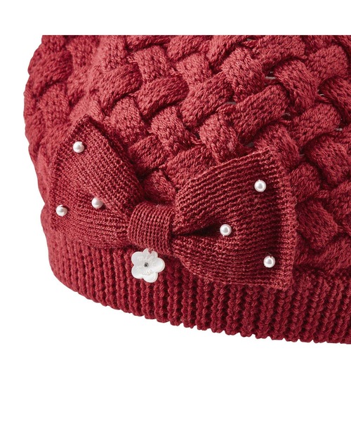 MIKI HOUSE（ミキハウス）の「ニットベレー帽　ぼん天＆リボン付（ニットキャップ/ビーニー・キッズ・ネイビー/エンジ・S(48-52cm)/M(52-56cm)）」の14枚目の写真