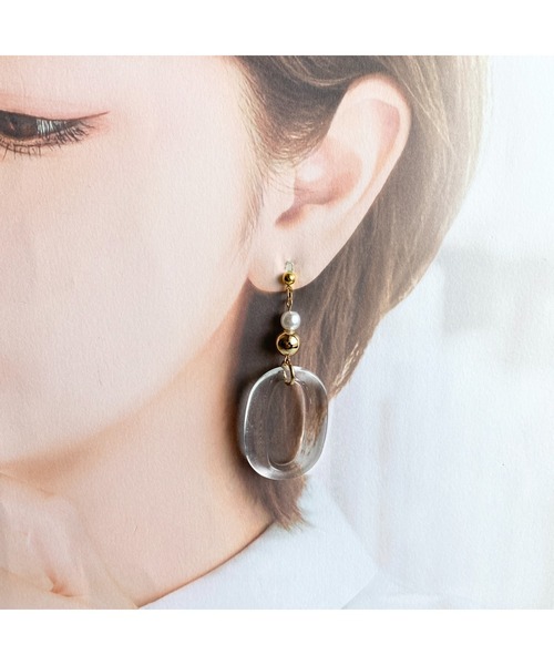 tone(トーン)の「【-lensa-】クリアでパールな大人ピアス(MA)(ピアス(両耳用)・レディース・クリア・FREE)」の2枚目の写真