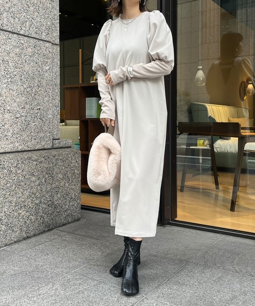 DouDou（ドゥドゥ）の「【WEB限定】レイヤード風ワンピース（ワンピース・レディース・グレー/ブラック/グレイッシュベージュ・FREE）」の5枚目の写真