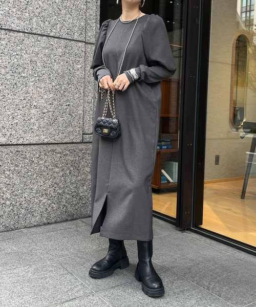 DouDou（ドゥドゥ）の「【WEB限定】レイヤード風ワンピース（ワンピース・レディース・グレー/ブラック/グレイッシュベージュ・FREE）」の11枚目の写真