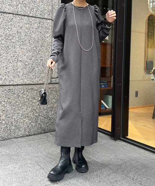 DouDou（ドゥドゥ）の「【WEB限定】レイヤード風ワンピース（ワンピース・レディース・グレー/ブラック/グレイッシュベージュ・FREE）」の12枚目の写真