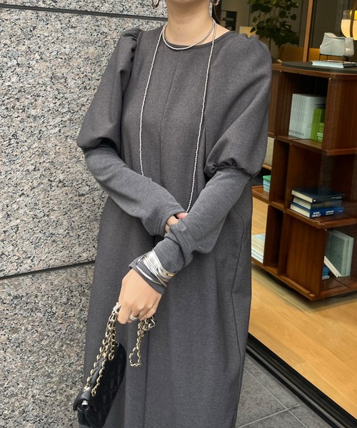 DouDou（ドゥドゥ）の「【WEB限定】レイヤード風ワンピース（ワンピース・レディース・グレー/ブラック/グレイッシュベージュ・FREE）」の14枚目の写真