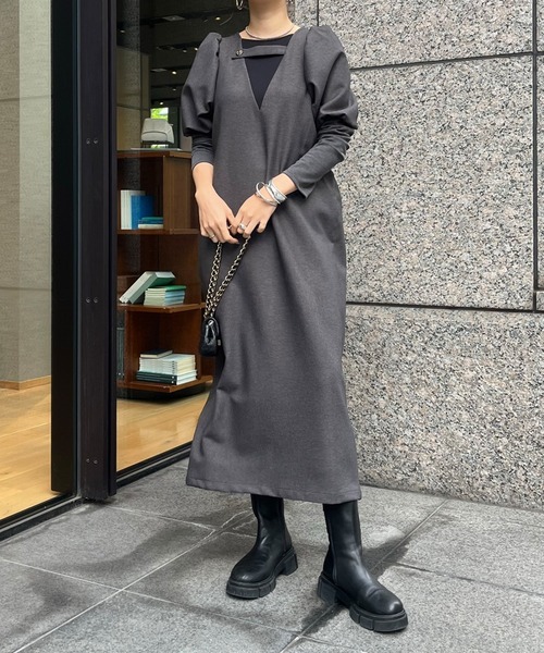 DouDou（ドゥドゥ）の「【WEB限定】レイヤード風ワンピース（ワンピース・レディース・グレー/ブラック/グレイッシュベージュ・FREE）」の16枚目の写真