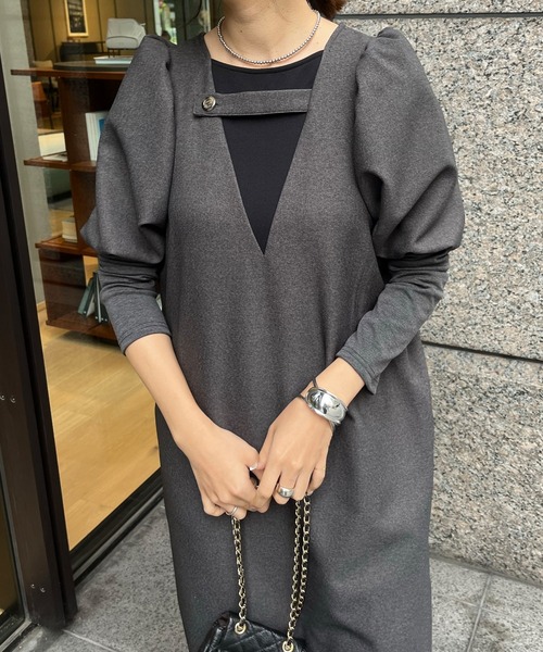 DouDou（ドゥドゥ）の「【WEB限定】レイヤード風ワンピース（ワンピース・レディース・グレー/ブラック/グレイッシュベージュ・FREE）」の19枚目の写真