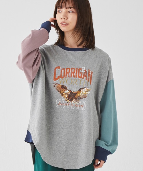 KRIFF MAYER Lady's Collection(クリフメイヤーレディースコレクション)の「アメカジビッグタフループTEE(Tシャツ/カットソー・レディース・セージグリーン/グレー/カラフル/ラベンダー/その他5・LARGE/MEDIUM)」の4枚目の写真