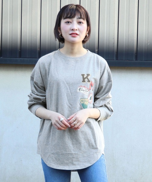 KRIFF MAYER Lady's Collection(クリフメイヤーレディースコレクション)の「アメカジビッグタフループTEE(Tシャツ/カットソー・レディース・セージグリーン/グレー/カラフル/ラベンダー/その他5・LARGE/MEDIUM)」の2枚目の写真