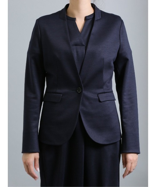 【セール】m.f.エディトリアル レディース ラミーモクロディー セットアップ カラーレスジャケット 紺（スーツジャケット）｜m.f.editorial（エムエフエディトリアル）