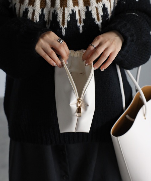 Bonjour Sagan（ボンジュールサガン）の「ポーチ付き扇形ハンドバッグ（ハンドバッグ・レディース・ホワイト/ブラック・FREE）」の9枚目の写真