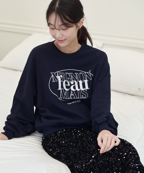 UNE MANSION(ユヌマンション)の「【大人気スウェットカットソー1枚で軽めに着用】ポイントロゴプリントスポティーデイリースウェットトレーナーカットソー(スウェット・レディース・ネイビー/グレー/ミント/チャコール/ブラック/クリーム・FREE)」の6枚目の写真