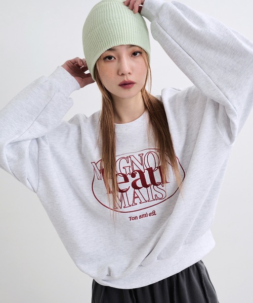 UNE MANSION(ユヌマンション)の「【大人気スウェットカットソー1枚で軽めに着用】ポイントロゴプリントスポティーデイリースウェットトレーナーカットソー(スウェット・レディース・ネイビー/グレー/ミント/チャコール/ブラック/クリーム・FREE)」の18枚目の写真