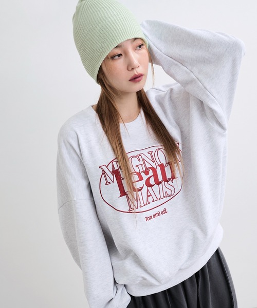 UNE MANSION(ユヌマンション)の「【大人気スウェットカットソー1枚で軽めに着用】ポイントロゴプリントスポティーデイリースウェットトレーナーカットソー(スウェット・レディース・ネイビー/グレー/ミント/チャコール/ブラック/クリーム・FREE)」の14枚目の写真