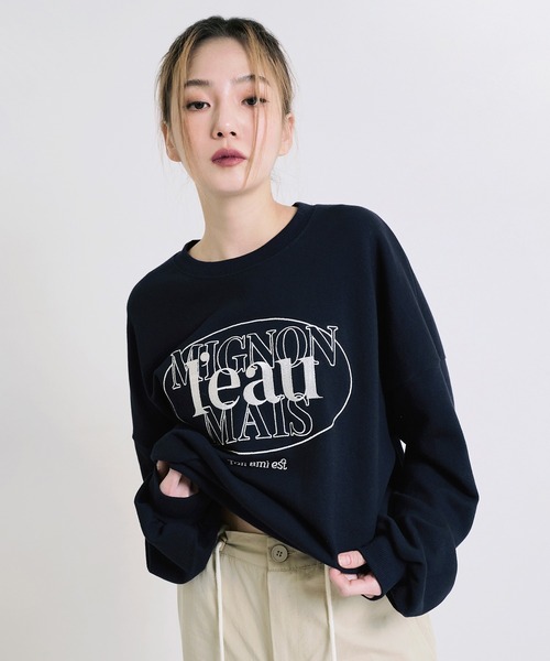 UNE MANSION(ユヌマンション)の「【大人気スウェットカットソー1枚で軽めに着用】ポイントロゴプリントスポティーデイリースウェットトレーナーカットソー(スウェット・レディース・ネイビー/グレー/ミント/チャコール/ブラック/クリーム・FREE)」の10枚目の写真