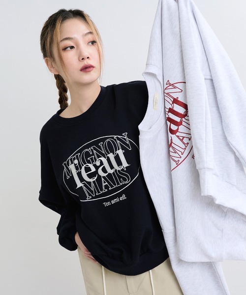 UNE MANSION(ユヌマンション)の「【大人気スウェットカットソー1枚で軽めに着用】ポイントロゴプリントスポティーデイリースウェットトレーナーカットソー(スウェット・レディース・ネイビー/グレー/ミント/チャコール/ブラック/クリーム・FREE)」の21枚目の写真