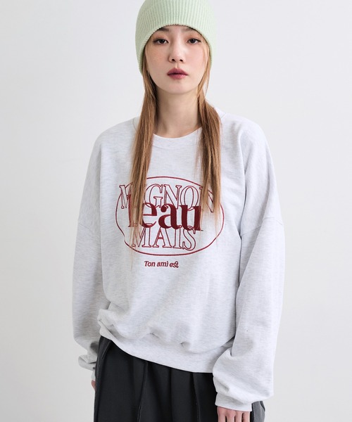 UNE MANSION(ユヌマンション)の「【大人気スウェットカットソー1枚で軽めに着用】ポイントロゴプリントスポティーデイリースウェットトレーナーカットソー(スウェット・レディース・ネイビー/グレー/ミント/チャコール/ブラック/クリーム・FREE)」の11枚目の写真