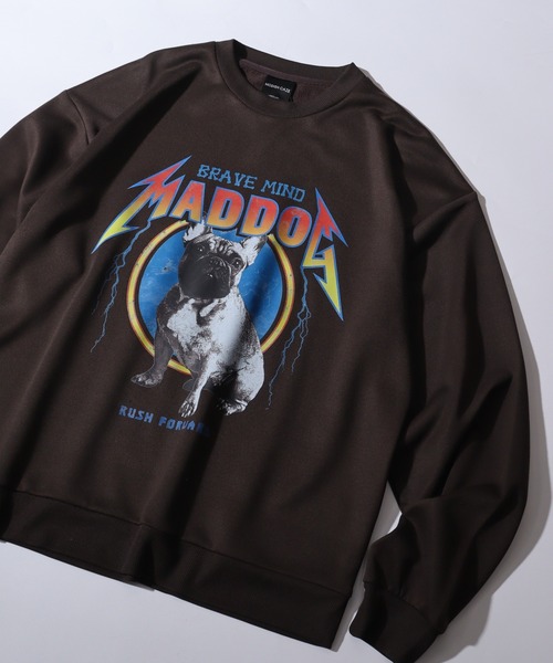 MODISH GAZE（モディシュガゼ）の「MODISH GAZE 裏毛 クルーネック 長袖 BIG スウェット MAD DOG（スウェット・メンズ・ブラック/オフホワイト/チャコール/杢グレー・M/L）」の4枚目の写真