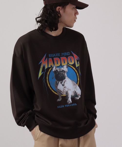 MODISH GAZE（モディシュガゼ）の「MODISH GAZE 裏毛 クルーネック 長袖 BIG スウェット MAD DOG（スウェット・メンズ・ブラック/オフホワイト/チャコール/杢グレー・M/L）」の9枚目の写真