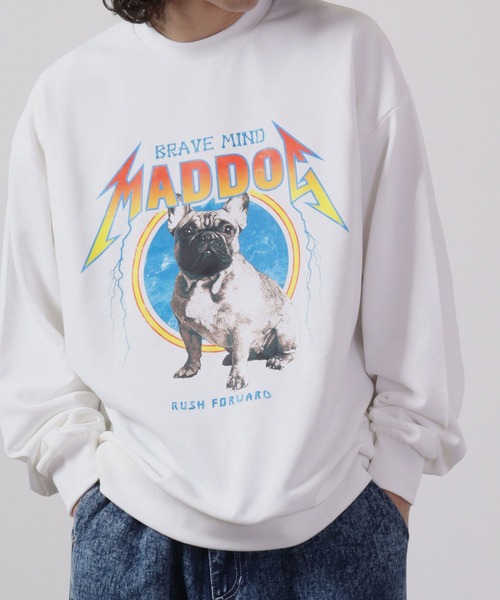 MODISH GAZE（モディシュガゼ）の「MODISH GAZE 裏毛 クルーネック 長袖 BIG スウェット MAD DOG（スウェット・メンズ・ブラック/オフホワイト/チャコール/杢グレー・M/L）」の5枚目の写真