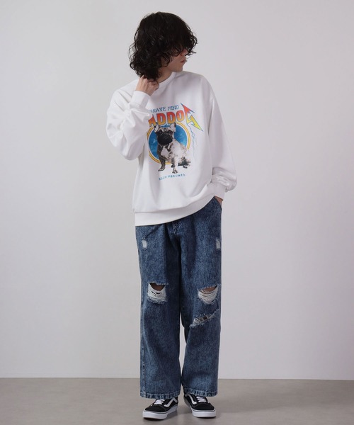MODISH GAZE（モディシュガゼ）の「MODISH GAZE 裏毛 クルーネック 長袖 BIG スウェット MAD DOG（スウェット・メンズ・ブラック/オフホワイト/チャコール/杢グレー・M/L）」の8枚目の写真