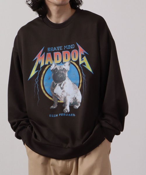 MODISH GAZE（モディシュガゼ）の「MODISH GAZE 裏毛 クルーネック 長袖 BIG スウェット MAD DOG（スウェット・メンズ・ブラック/オフホワイト/チャコール/杢グレー・M/L）」の13枚目の写真