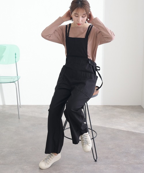 PourVous(プールヴー)の「サイドビックポケットサロペパンツ(サロペット/オーバーオール・レディース・ベージュ/カーキ/ブラック・M/L/XL/3L/4L)」の17枚目の写真